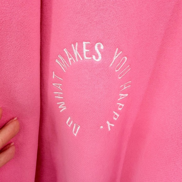 Sunkissed Coconut Pink Do What Makes You Happy Embroidered Sweatshirt Large - Picture 4 of 6